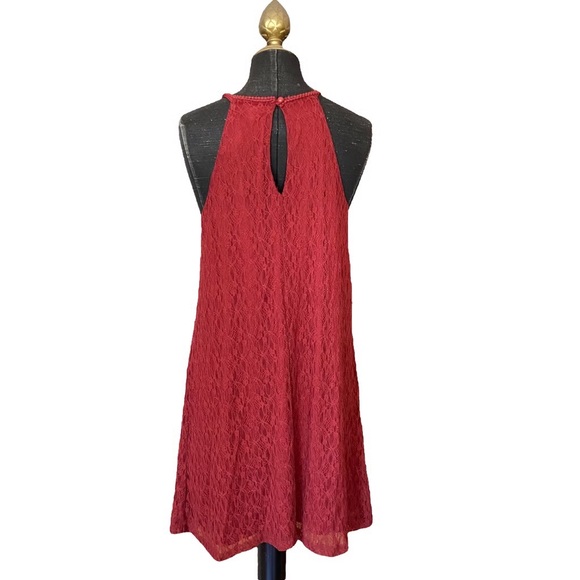 Free People Style Red Lace Halter Mini Dress Crochet Boho A Line Large - Picture 3 of 14